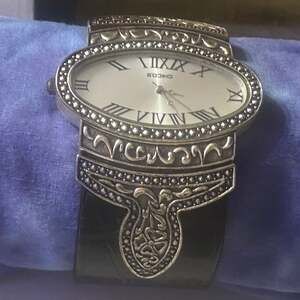 Chicos Cuff Watch silver and black. Art deco design.